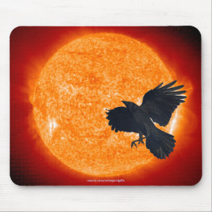 Crow & Burning Sun Wildlife Fantasy Mousepad
