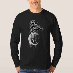 Crow Crescent Moon Rose Ästhetischer Okkulter Rave T-Shirt