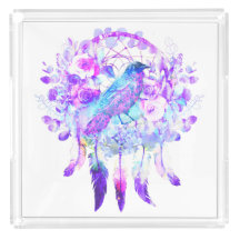 Crow Dreamcatcher Blue Lila Floral