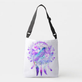 Crow Dreamcatcher Blue Lila Floral Tragetaschen Mit Langen Trägern