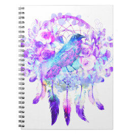 Crow Dreamcatcher Blue Purple Floral Notizblock