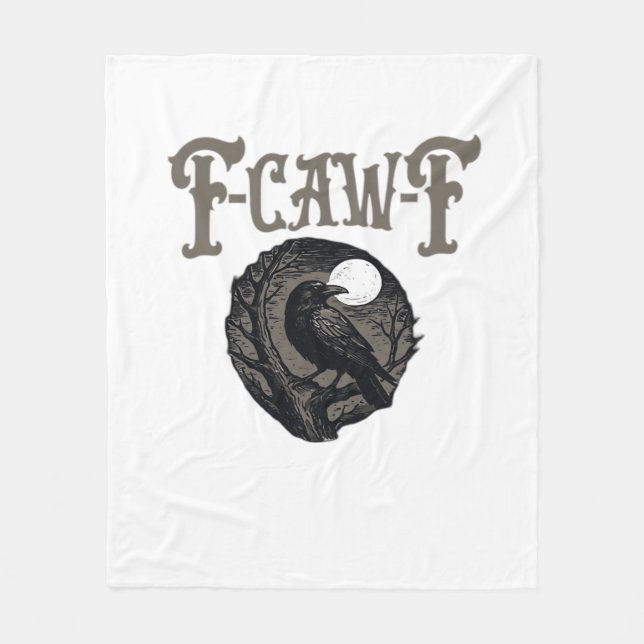 Crow, F-Caw-F Funny Bird Moon Gothic Retro Graphic Fleecedecke (Vorderseite)