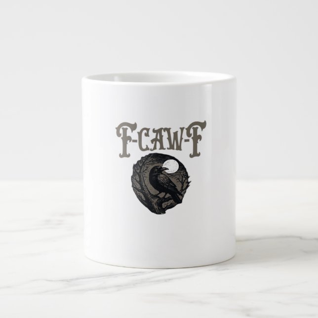 Crow, F-Caw-F Funny Bird Moon Gothic Retro Graphic Jumbo-Tasse (Vorderseite)