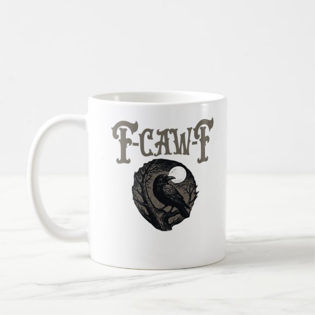 Crow, F-Caw-F Funny Bird Moon Gothic Retro Graphic Kaffeetasse (Links)