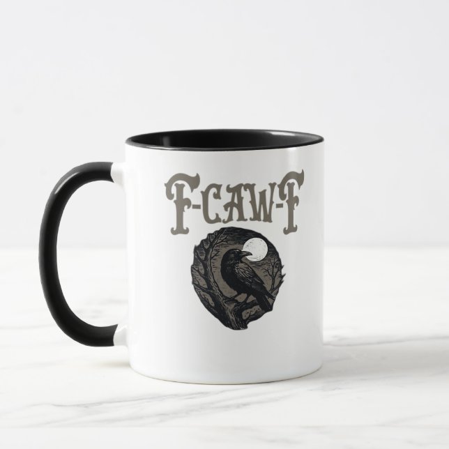 Crow, F-Caw-F Funny Bird Moon Gothic Retro Graphic Tasse (Links)