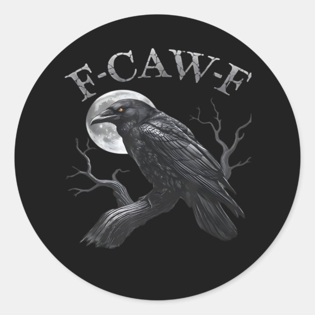 Crow F-Caw-F Funny Bird Moon Retro Classic Runder Aufkleber (Vorderseite)