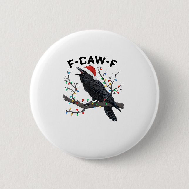 Crow F-Caw-F Funny Retro Christmas Lights Santa Ha Button (Vorderseite)
