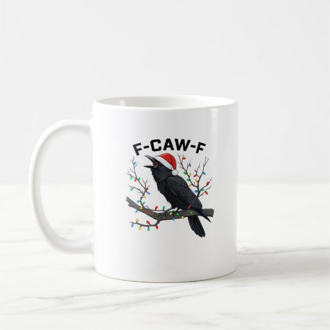 Crow F-Caw-F Funny Retro Christmas Lights Santa Ha Kaffeetasse (Links)