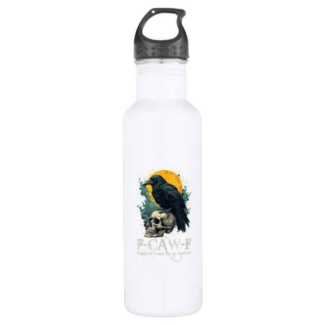 Crow F-Caw-F Funny Skull Moon Design Edelstahlflasche (Vorderseite)