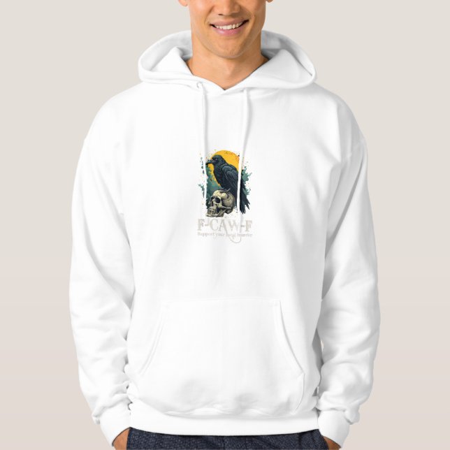 Crow F-Caw-F Funny Skull Moon Design Hoodie (Vorderseite)