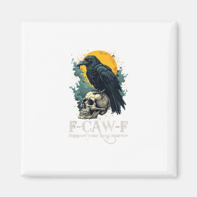 Crow F-Caw-F Funny Skull Moon Design Magnet (Vorne)