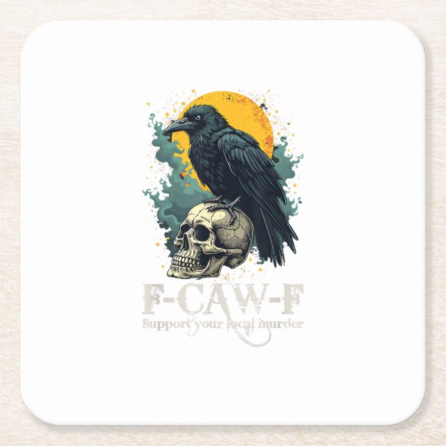 Crow F-Caw-F Funny Skull Moon Design Rechteckiger Pappuntersetzer (Vorderseite)