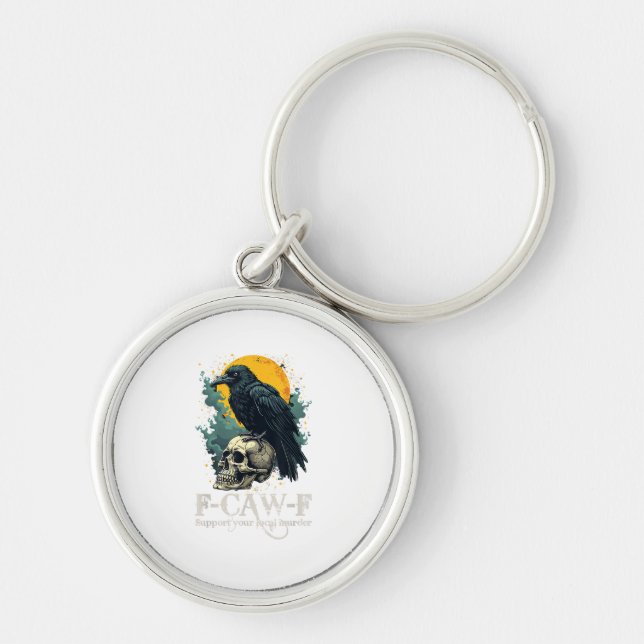 Crow F-Caw-F Funny Skull Moon Design Schlüsselanhänger (Vorne)