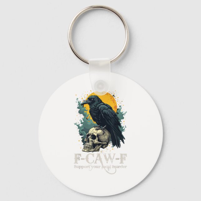 Crow F-Caw-F Funny Skull Moon Design Schlüsselanhänger (Vorderseite)