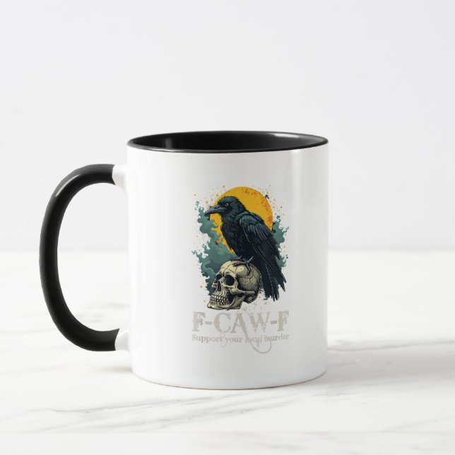Crow F-Caw-F Funny Skull Moon Design Tasse (Links)