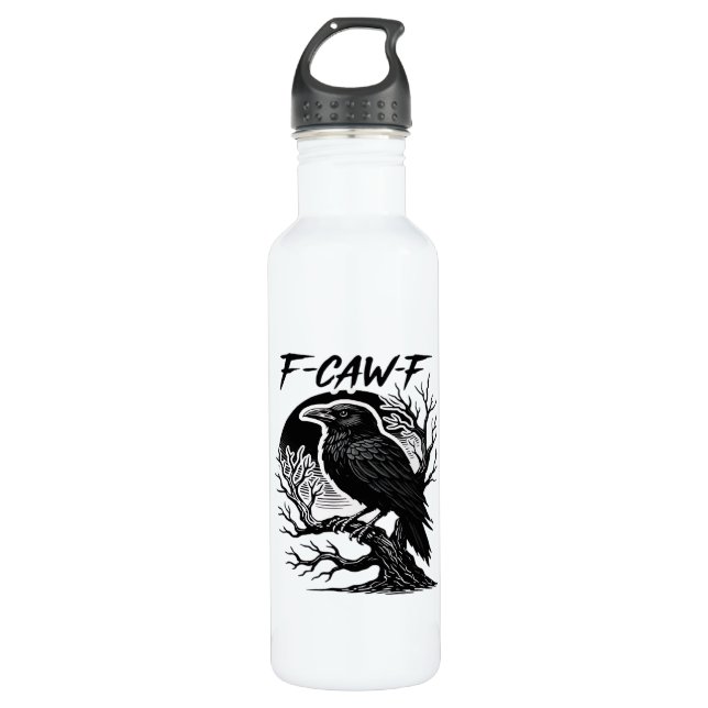 Crow F-Caw-F Gothic Humor Funny Edelstahlflasche (Vorderseite)