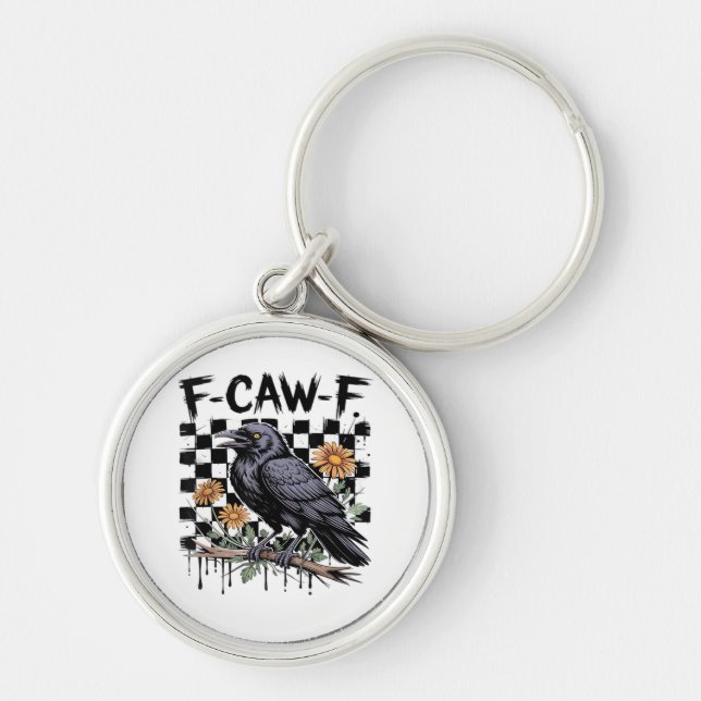 Crow Flowral, F-Caw-F Funny Bird FCAWF Moon Gothic Schlüsselanhänger (Vorne)