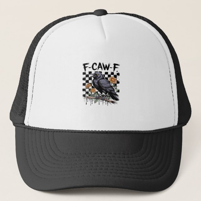 Crow Flowral, F-Caw-F Funny Bird FCAWF Moon Gothic Truckerkappe (Vorderseite)
