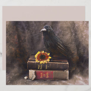Crow Gothic Vintag Old Books Blumensonnenblume