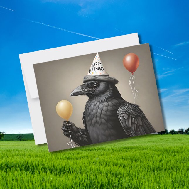 Crow hält gelben Ballon glücklicher Geburtshhat Postkarte (Von Creator hochgeladen)