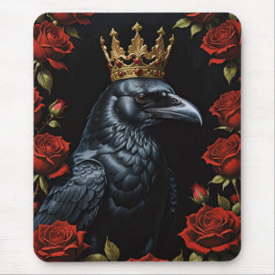 Crow in A Gold Crown Ruby-Rote Rosen Mousepad