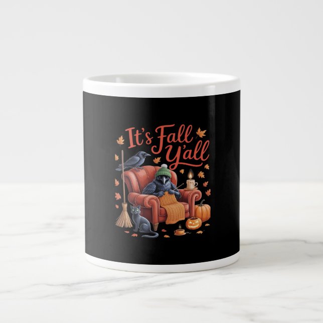Crow It's Fall Y'all Pumpkins Herbst Hallowee Jumbo-Tasse (Vorderseite)