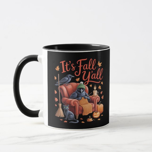 Crow It's Fall Y'all Pumpkins Herbst Hallowee Tasse (Links)