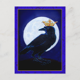 Crow King oder Queen mit Mond und Kronenkarte Postkarte