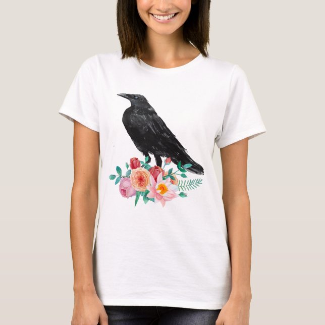 Crow mit Blume T-Shirt (Vorderseite)