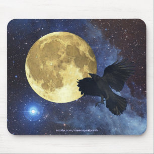 Crow, Moon und Weltraummusepad Mousepad