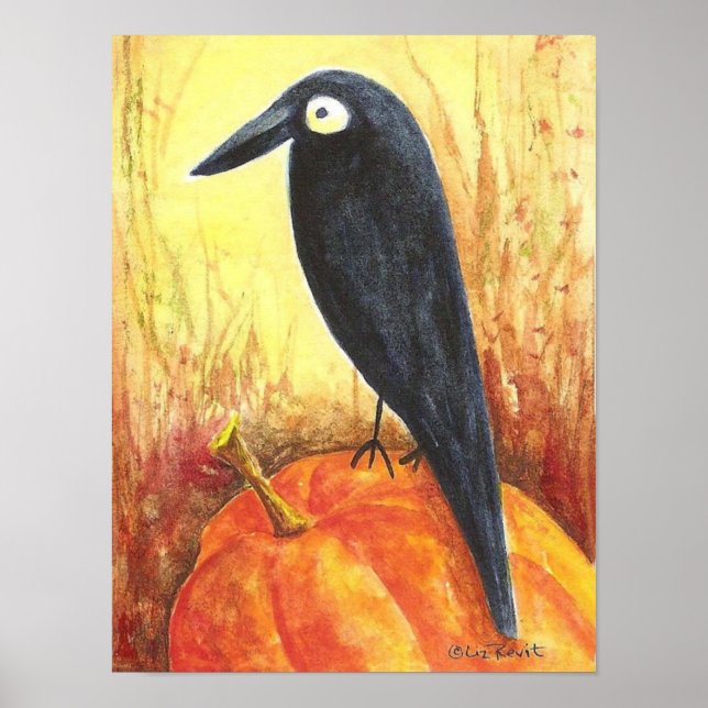 Crow on Pumpkin Poster von Liz Revit (Vorne)