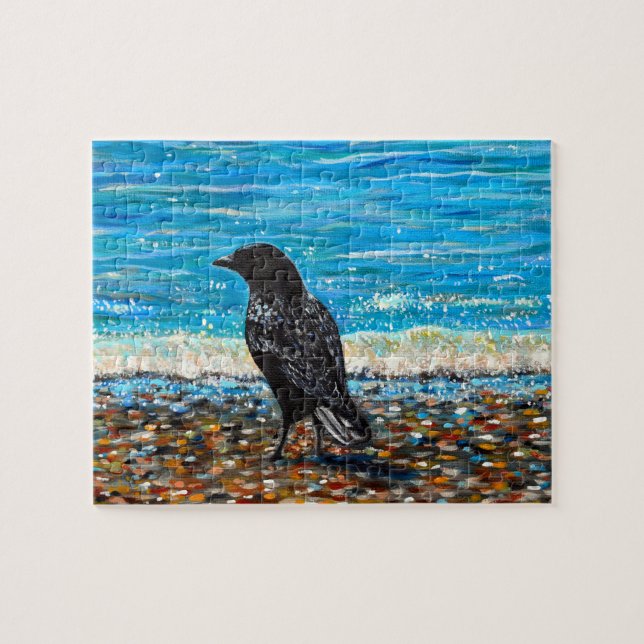 Crow on the Beach 2 Painting (Horizontal)