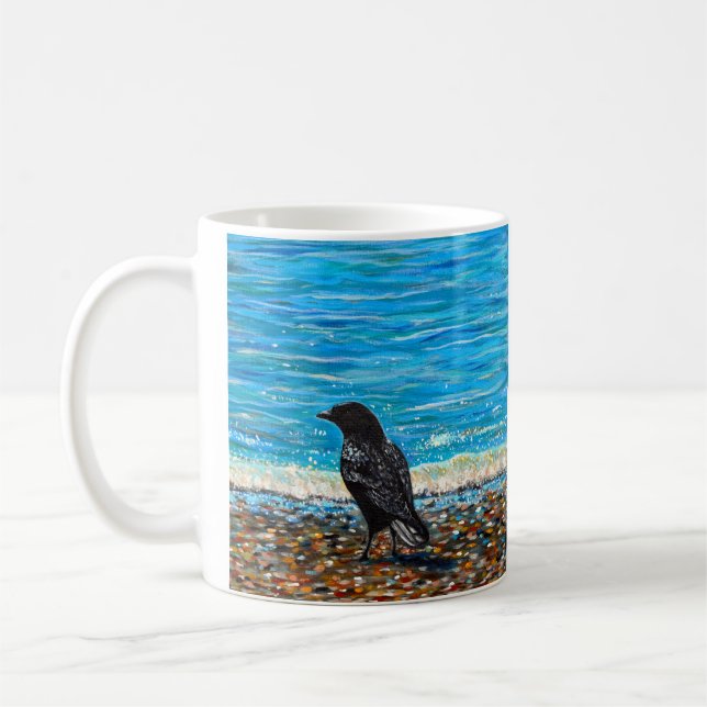 Crow on the Beach 2 Painting Kaffeetasse (Links)