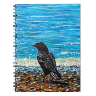 Crow on the Beach 3 Painting Notizblock