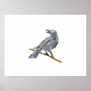 Crow Perwing mit Blick zurück auf Low Polygon Poster