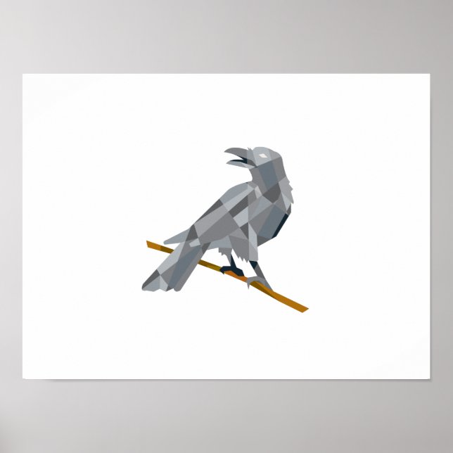 Crow Perwing mit Blick zurück auf Low Polygon Poster (Vorne)