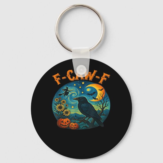 Crow Raven F-Caw-F Funny Halloween Gothic Checkere Schlüsselanhänger (Vorderseite)
