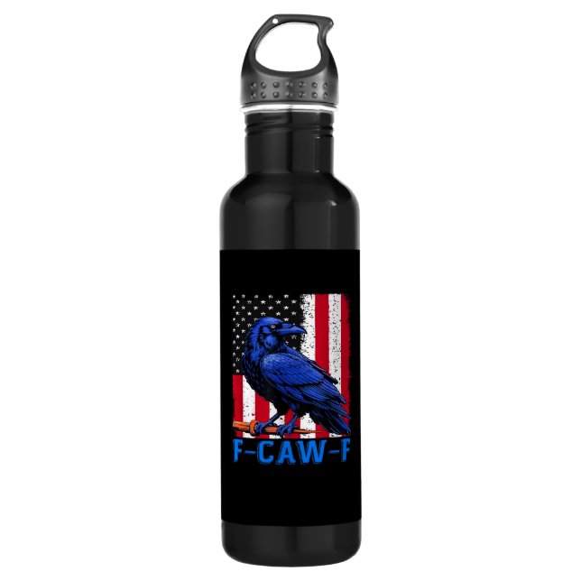 Crow Raven Funny F-Caw-F Minimal Clean Edelstahlflasche (Vorderseite)