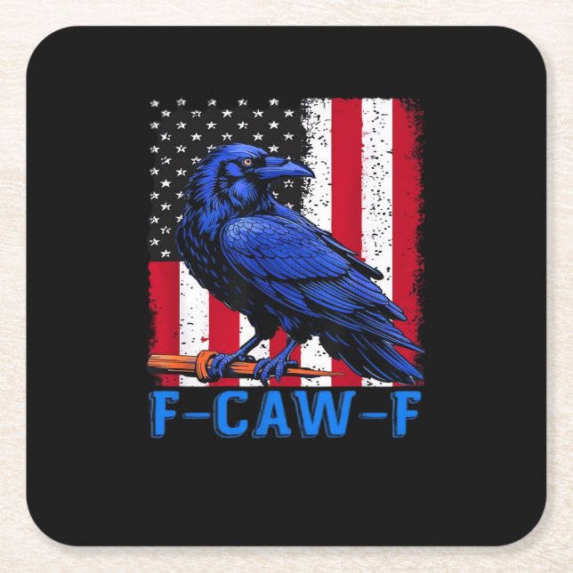 Crow Raven Funny F-Caw-F Minimal Clean Rechteckiger Pappuntersetzer (Vorderseite)