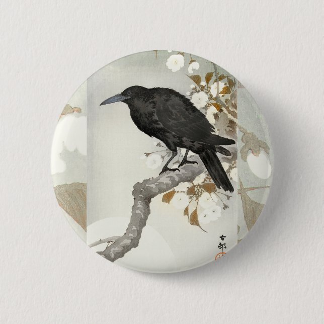 Crow Raven Koson Japanese Bird Button (Vorderseite)
