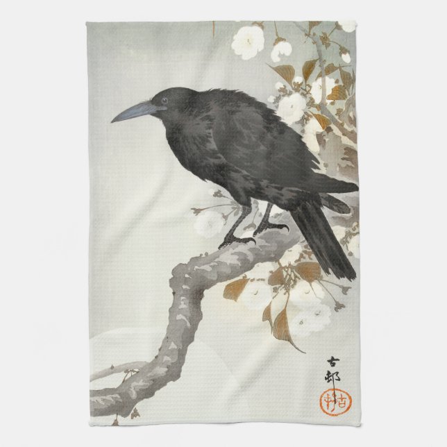 Crow Raven Koson Japanese Bird Geschirrtuch (Vertikal)