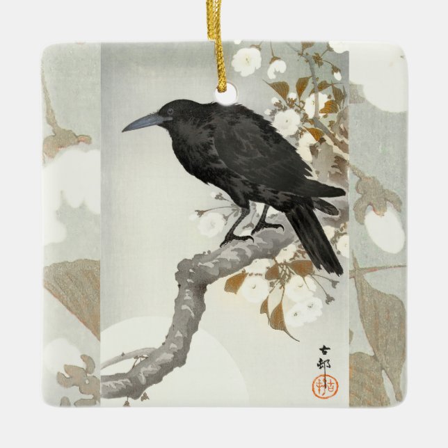 Crow Raven Koson Japanese Bird Keramikornament (Vorderseite)