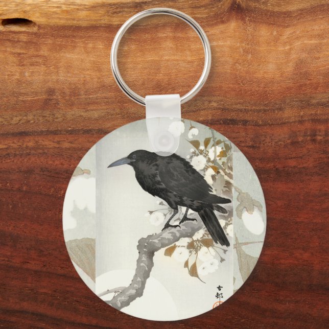 Crow Raven Koson Japanese Bird Schlüsselanhänger (Rückseite)