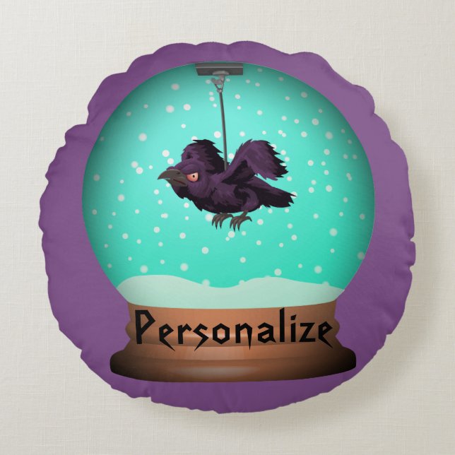 Crow raven schwarz lila aquamariner Fall Schneedec Rundes Kissen (Vorderseite)