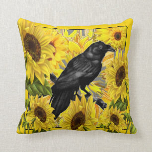 CROW/RAVEN UNTER GELBEN SONNENBLUMEN KISSEN