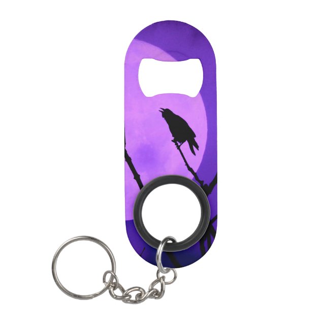 Crow Silhouette Lila Moon Mini Flaschenöffner (Vorderseite)