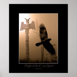 CROW SPIRIT & Totem Pole Art Poster (kleinere Größ
