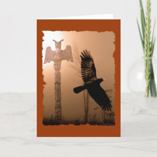 CROW & TOTEM POLE Native American Theme Card Dankeskarte