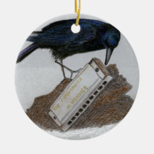 Crow und Harmonica Keramik Ornament