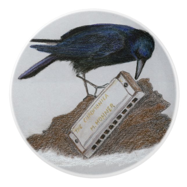 Crow und Harmonica Keramikknauf (Vorderseite)